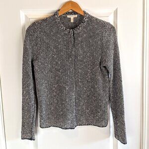 Eileen Fisher Petite Black White Linen Cotton Snap Front Cardigan